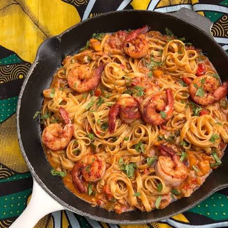 Suya prawn pasta